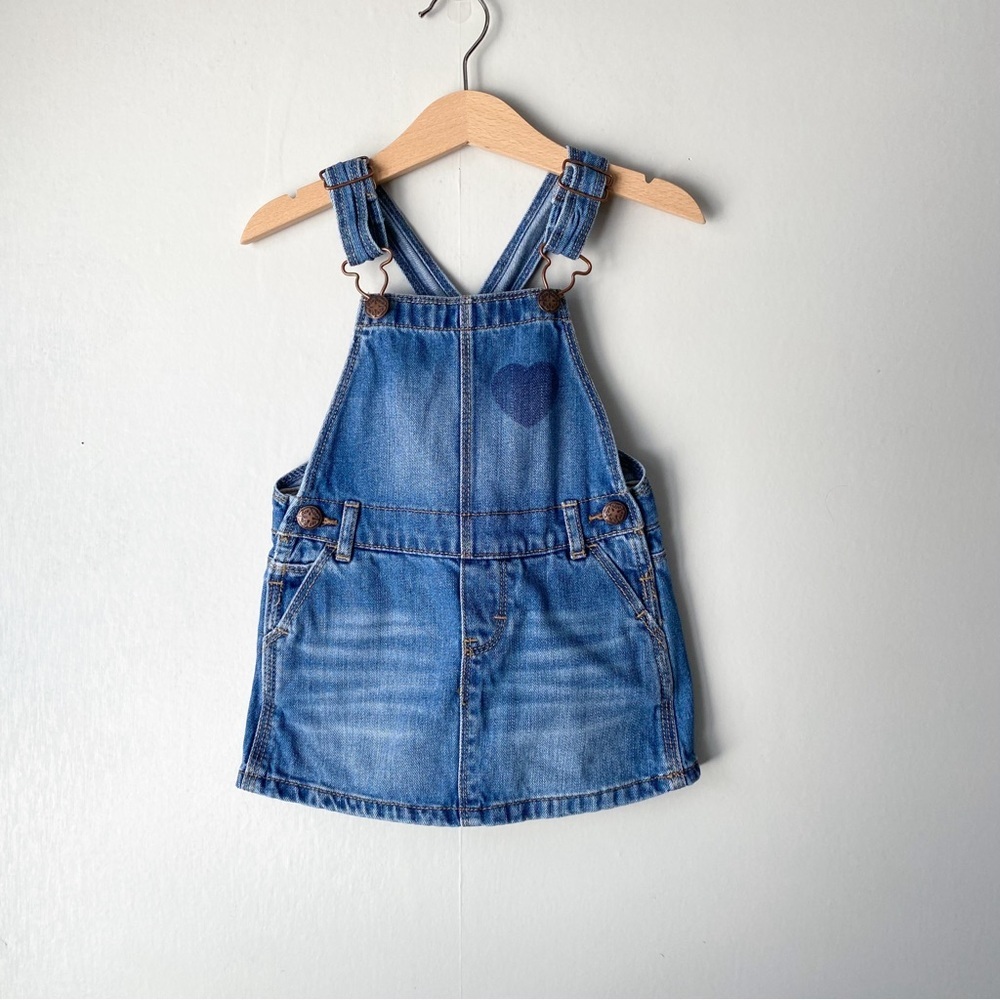 OshKosh B'Gosh Heart Print 100% Cotton Denim Skirtall Jumper Dress 2T
